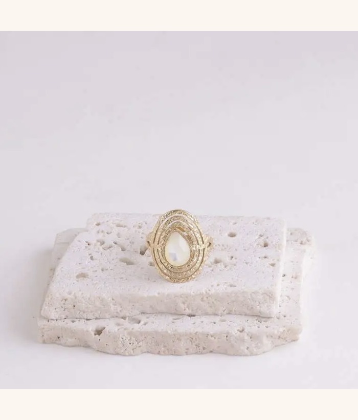 Byzance — Mirajewelle, bague chevalière pierre — acier doré