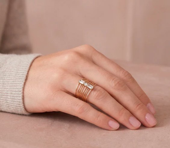 Filaire — Mirajewelle, bague multi-rangs — acier doré