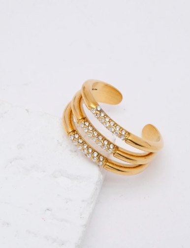 Triple Pavée — Mirajewelle, bague triple anneau pavé strass — acier doré
