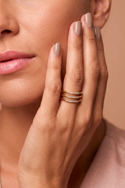 Pavée — Mirajewelle, bague triple rangs — acier doré