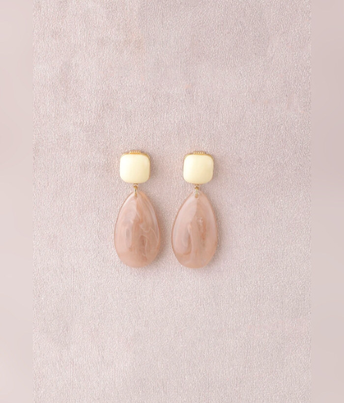 Aurore — Mirajewelle, boucles pendantes goutte résine marbrée — acier doré