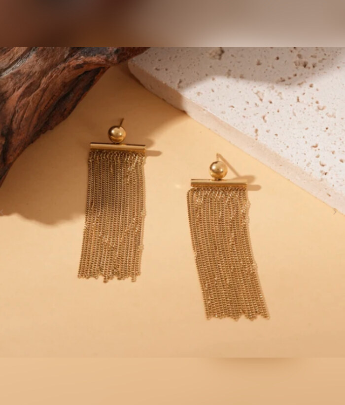 Frange — Mirajewelle, boucles pendantes rideau de chaînes — acier doré
