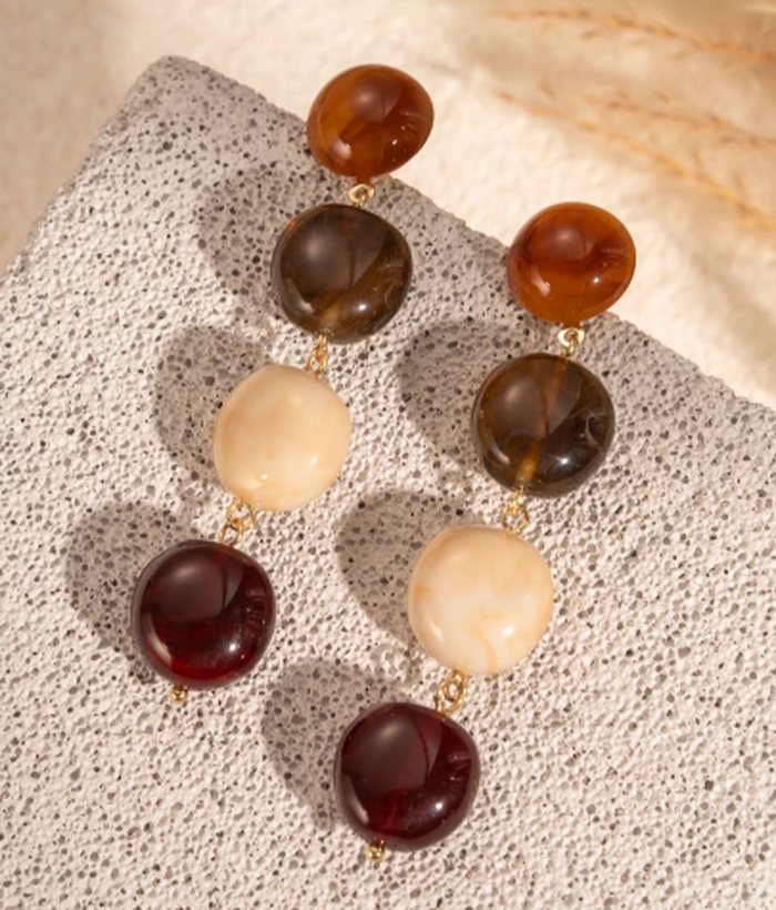 Galet — Mirajewelle, boucles quatre disques de résine — acier doré