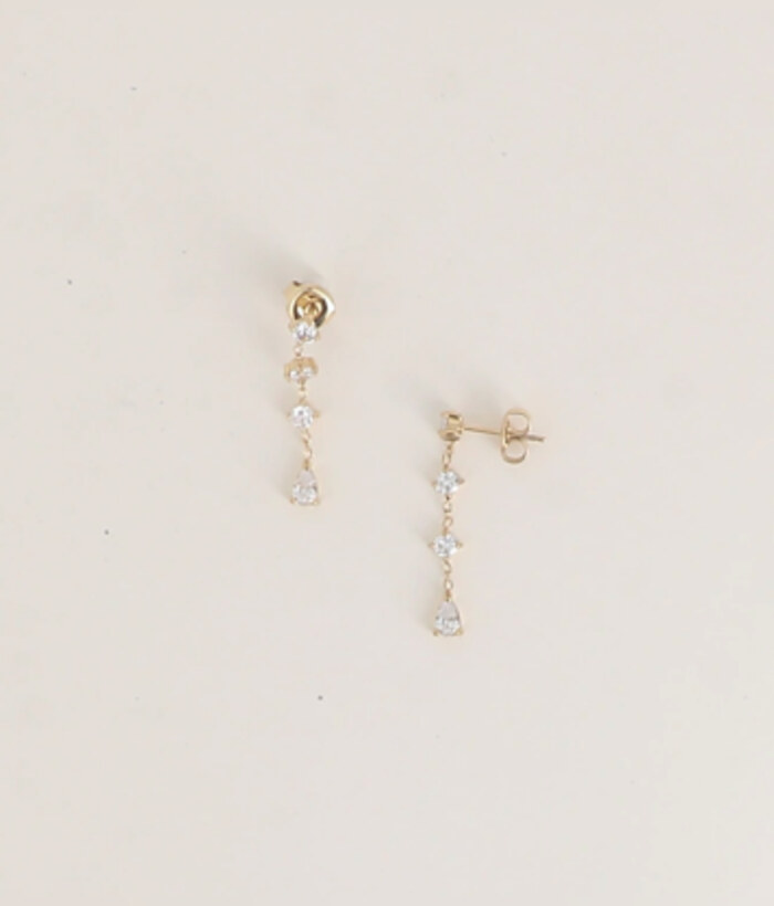 Ondée — Mirajewelle, boucles pendantes chaîne strass et goutte — acier doré