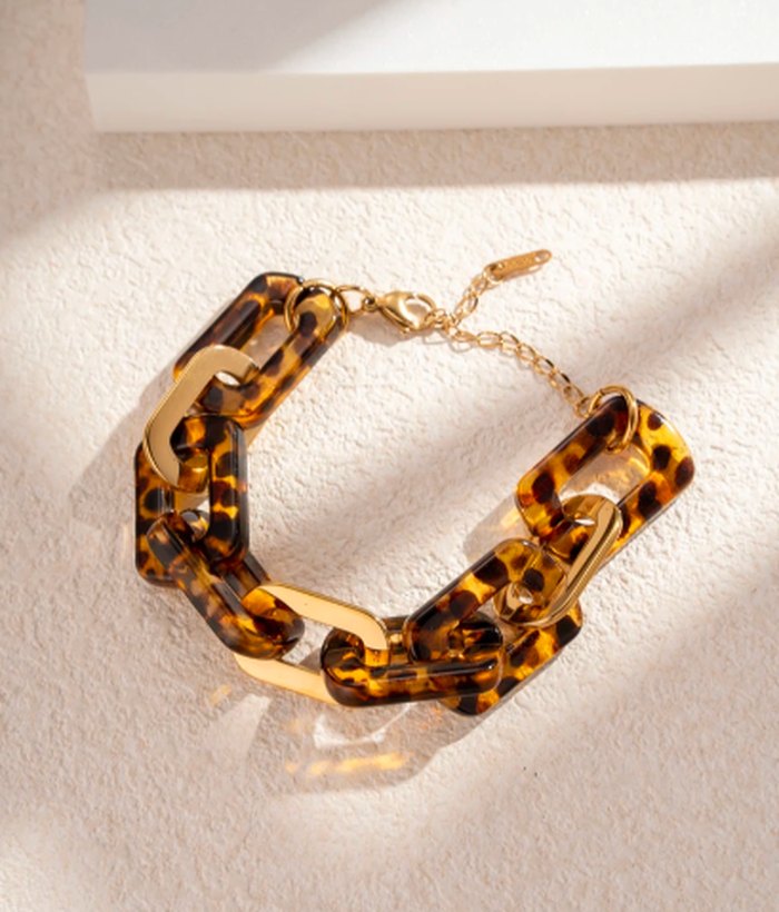 Ambre — Mirajewelle, bracelet maillons écaille — acier doré