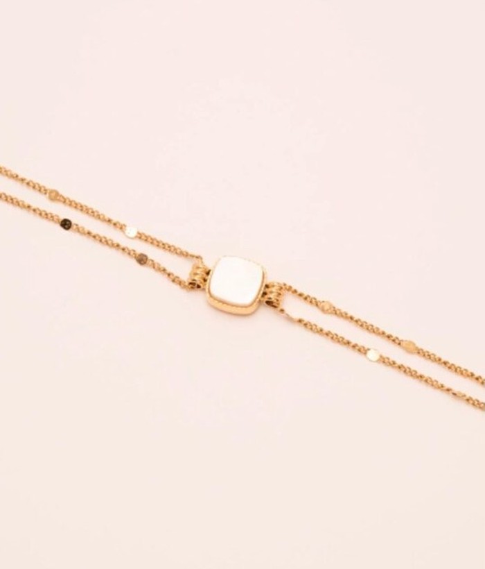 Écrin — Mirajewelle, bracelet double chaîne pendentif carré — acier doré