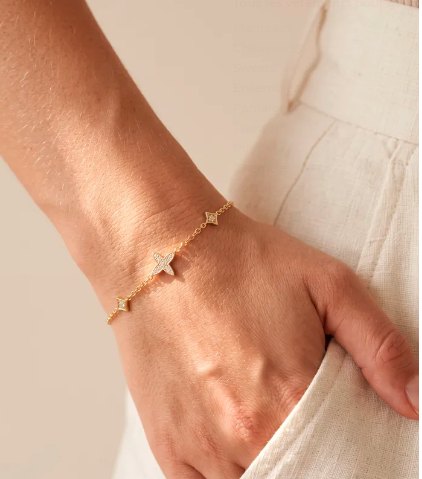 Cascade — Mirajewelle, bracelet chaîne étoiles — acier doré