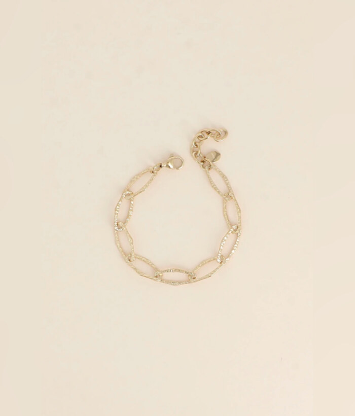Anita — Mirajewelle, bracelet maille ovale martelée — acier doré