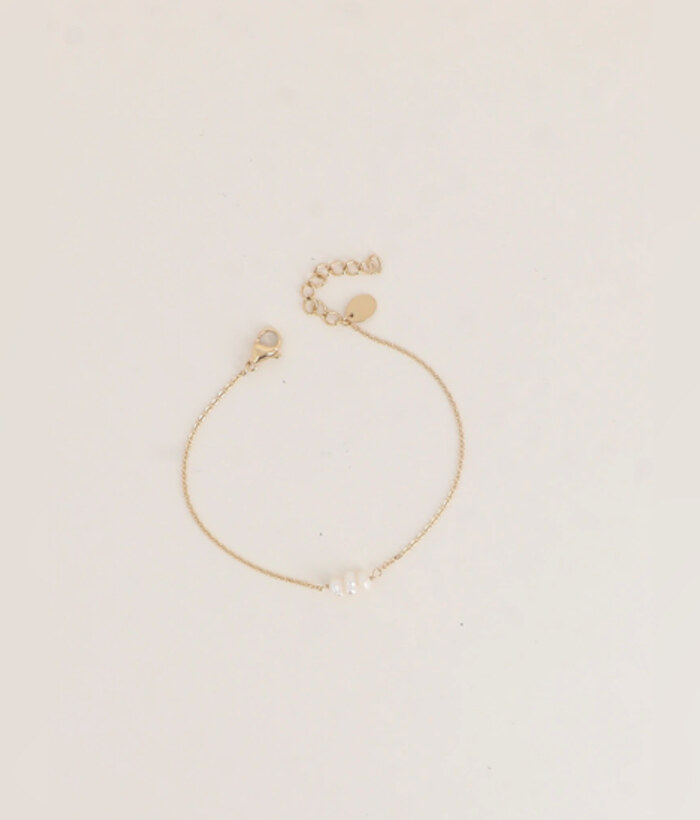 Perle d’eau — Mirajewelle, bracelet chaîne fine perles d’eau douce véritables — acier doré