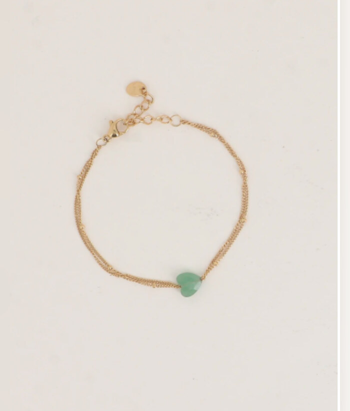 Tendresse — Mirajewelle, bracelet double chaîne cœur pierre — acier doré