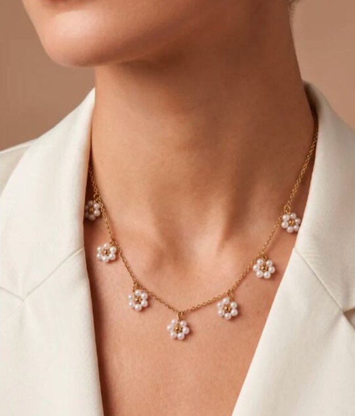 Célestine — Mirajewelle, collier fleurs pétales — acier doré