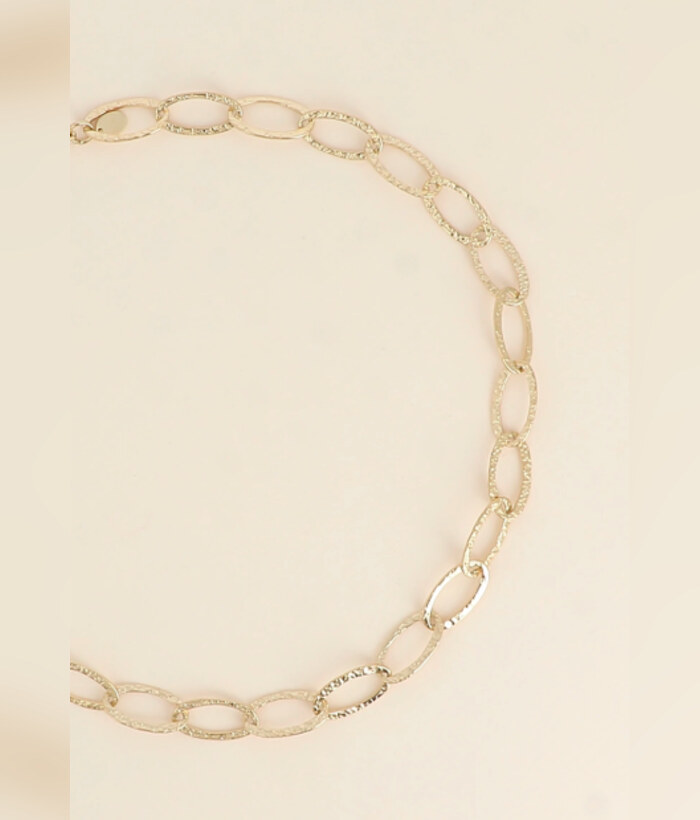 Anita - Maison Mya, parure collier et bracelet maille ovale martelée - acier doré