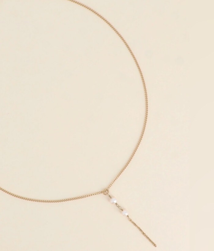 Perle d’eau - Maison Mya, parure collier lariat et bracelet perles d’eau douce - acier doré