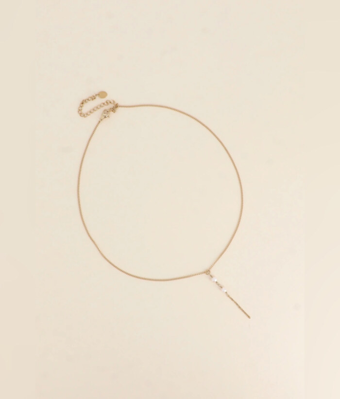 Perle d’eau — Mirajewelle, collier lariat Y perles d’eau douce véritables — acier doré