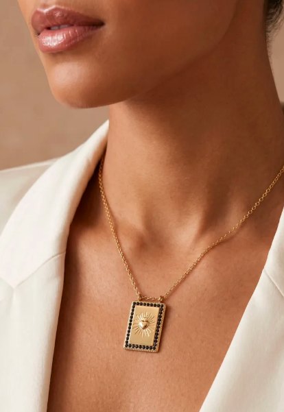 Cœur — Mirajewelle, collier médaille cœur rayonnant serti noir