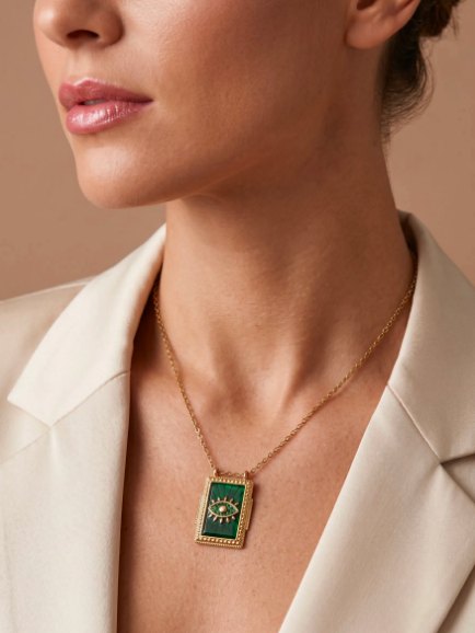 Talisman — Mirajewelle, collier médaille — œil vert, bleu ou fuchsia