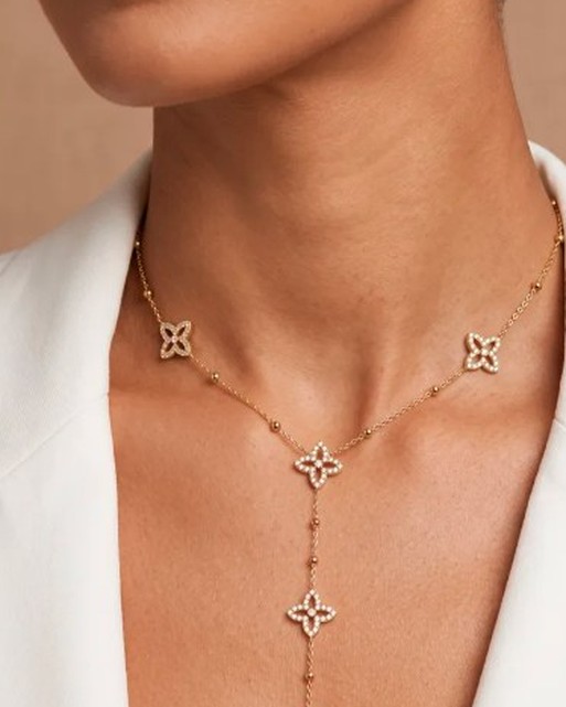 Jasmine — Mirajewelle, collier y fleurs — acier doré ou argenté