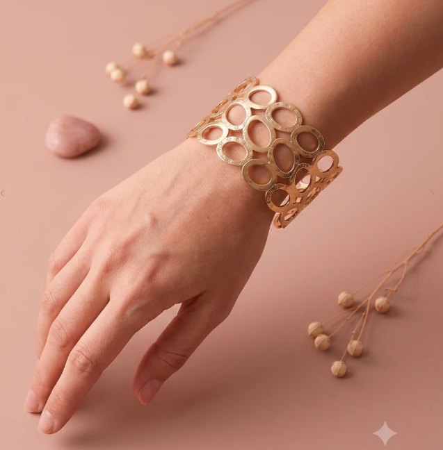 Ovales — Mirajewelle, manchette ajourée — acier doré