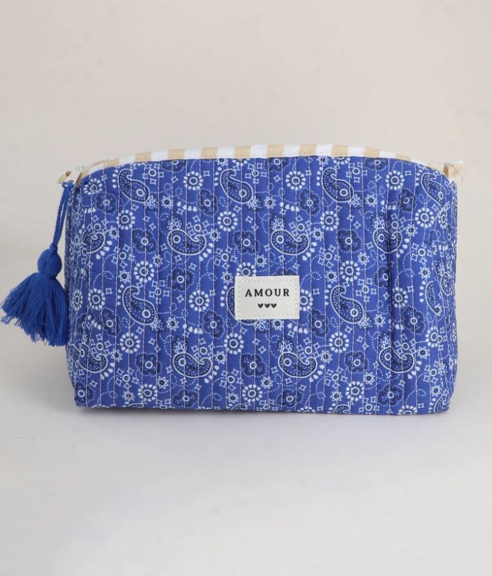 Pochette Amour Bleu roi — Mirajewelle, trousse matelassée